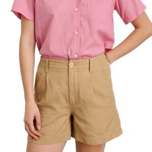 Alex Mill Pleated Linen Shorts Twill Vintage Khaki Pull On Corozo Buttons S NWOT